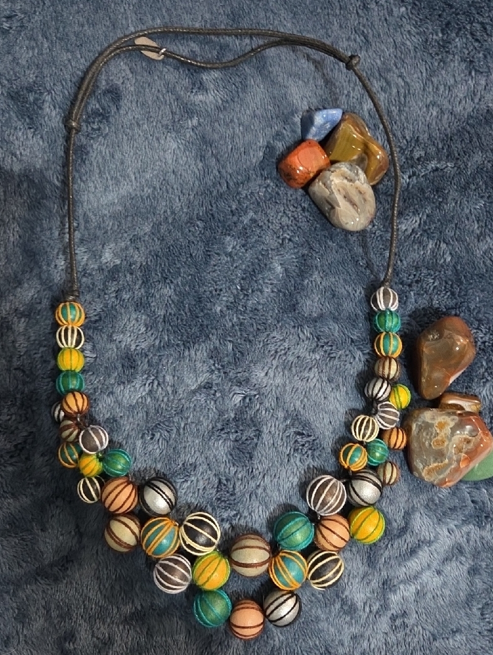 Pamela Berries By Slyca Designs Multi-Colored Wooden Beads Bib Style Necklace.